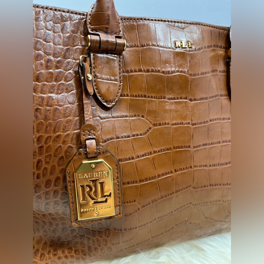 Lauren Ralph Lauren Lanesborough Bourbon Leather Genuine Croc Embossed  Satchel - Picture 7 of 17